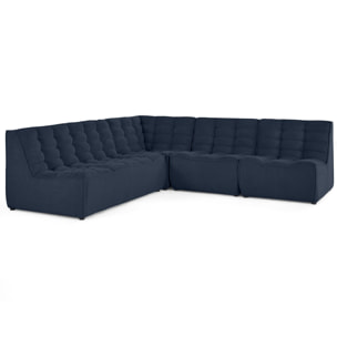 Ellie - canapé modulable d'angle réversible 5 places en velours texturé - Bleu marine