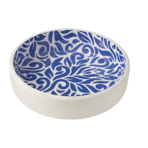J-Line Saladier Motif Floral Bois De Manguier Bleu/Blanc