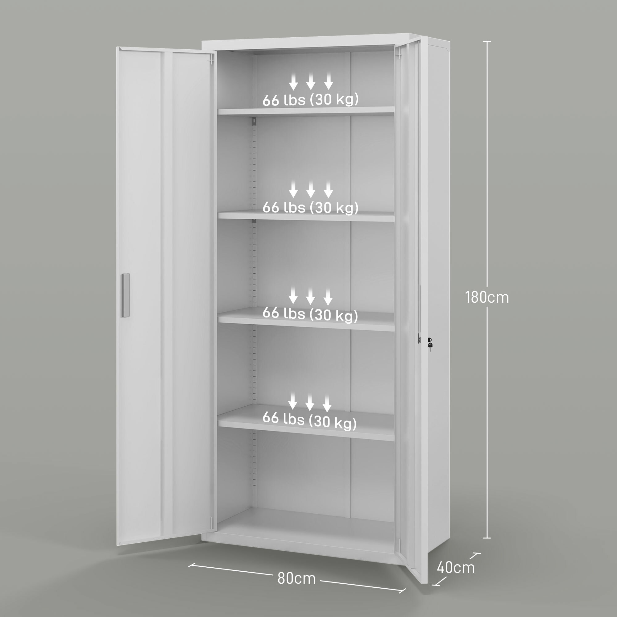 Mueble Archivador de 5 Niveles Archivador con Llave Estantes Ajustable Armario Archivador Metálico para Oficina Estudio Salón 80x40x180 cm Blanco