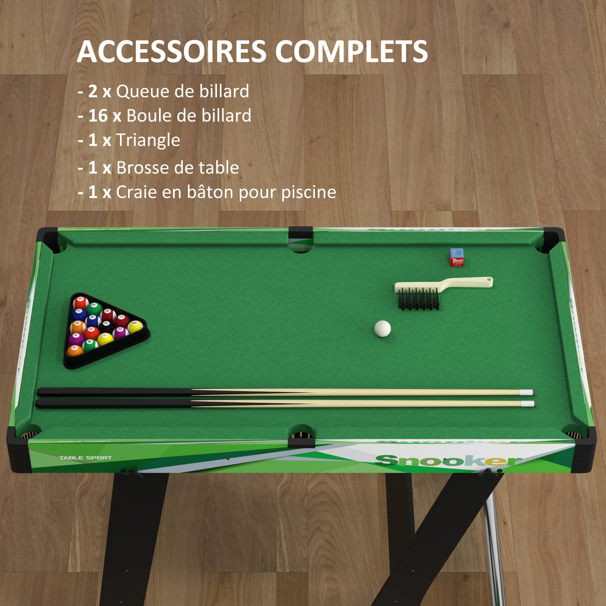 Mini table de billard pliable avec accessoires - dim. 104L x 55,5l x 68H cm - acier MDF noir vert