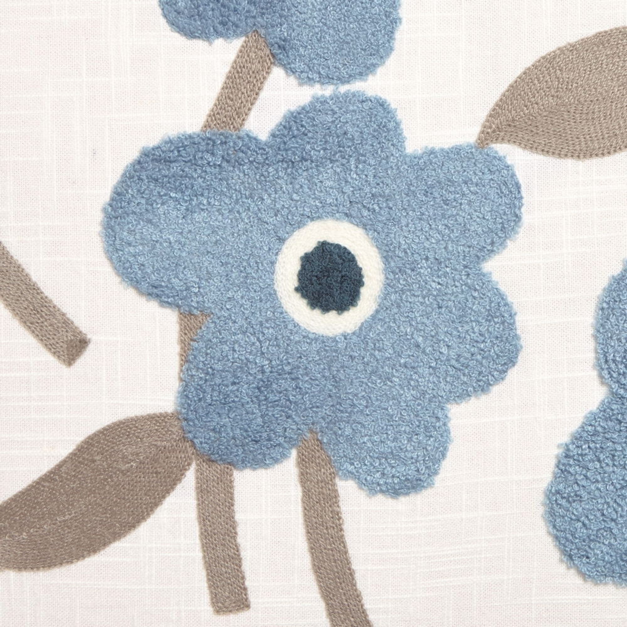Funda de cojín algodón bordado floral Resita color azul 100% Algodón