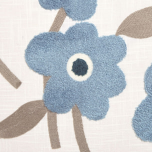 Funda de cojín algodón bordado floral Resita color azul 100% Algodón