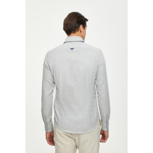 Camicia Uomo 2bottoni Button Down Doppio Collo Slim Flanella Unita Grigio