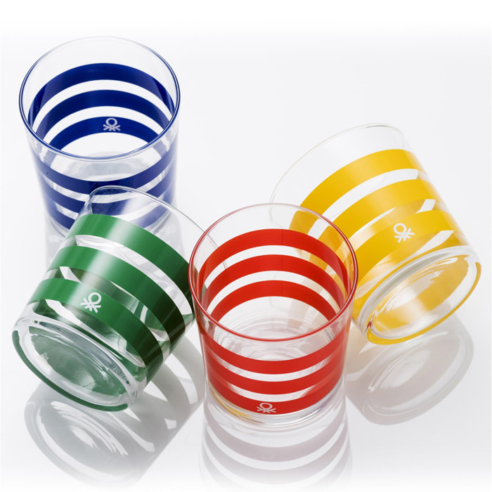Set 4pcs vasos de agua cristal rayas multicolor benetton
