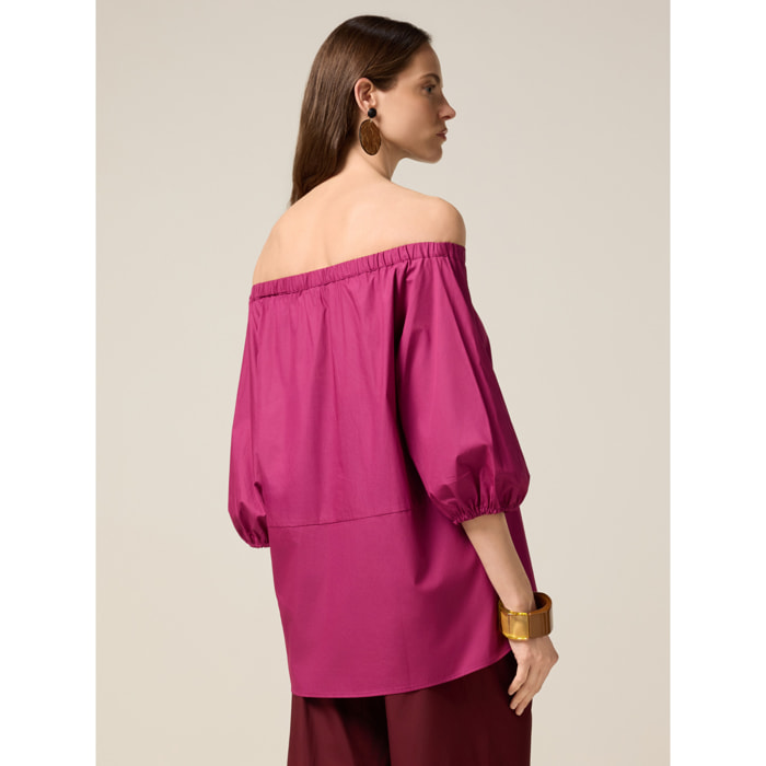 Oltre - Blusa con hombros descubiertos de algodón - Fuchsia