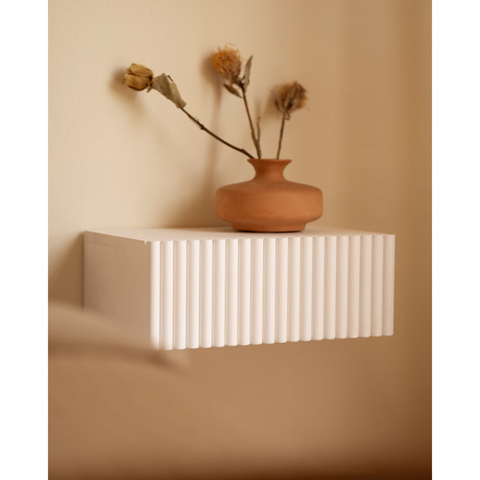 Pack de 2 tables de chevet flottantes en bois massif ton blanc de 40cm Hauteur: 15 Longueur: 40 Largeur: 25.5