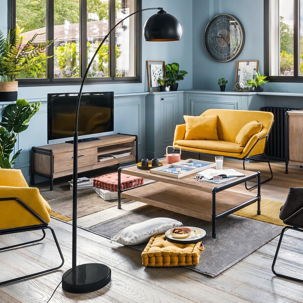 Lampadaire arc "Hyto" marbre et métal noir H177cm