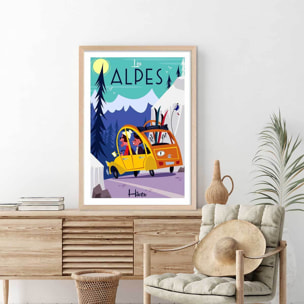Poster de sur la route des alpes Affiche + cadre en bois - Chêne