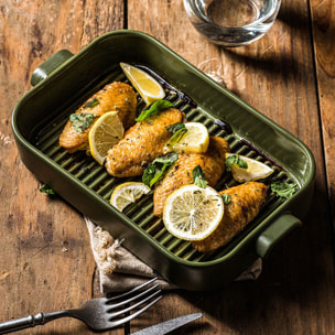 Plat à four grille en grès vert OCTAVE