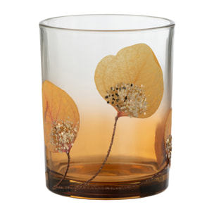 J-Line photophore Feuille Sechée Ocre + Paillettes - verre - ocre - medium