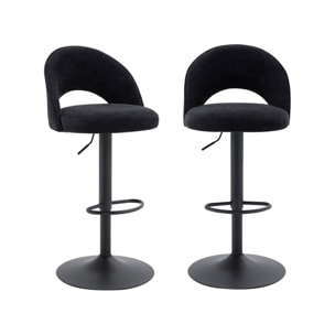 Lot de deux tabourets de bar ajustables métal et tissu noir. pied noir - L 49 x P 49 x H 88.5-110cm - Abby