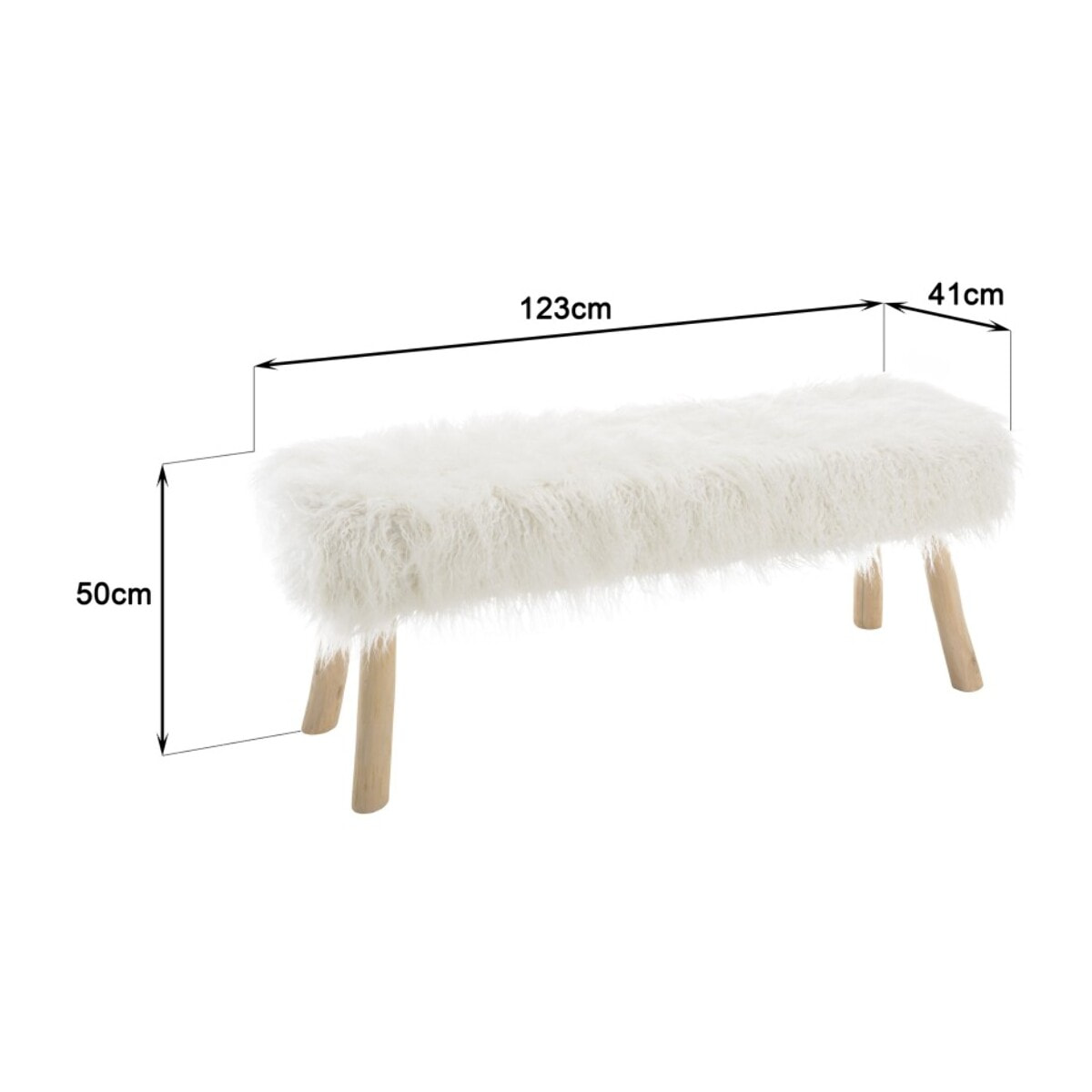SACHA - Banc 120x40cm peau de mouton couleur ivoire pieds bois naturel
