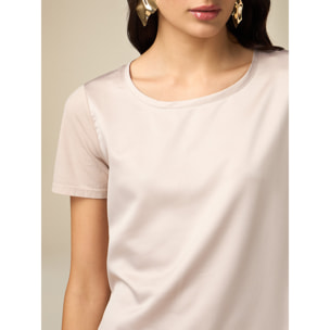 Oltre - Camiseta bimaterial - Beige