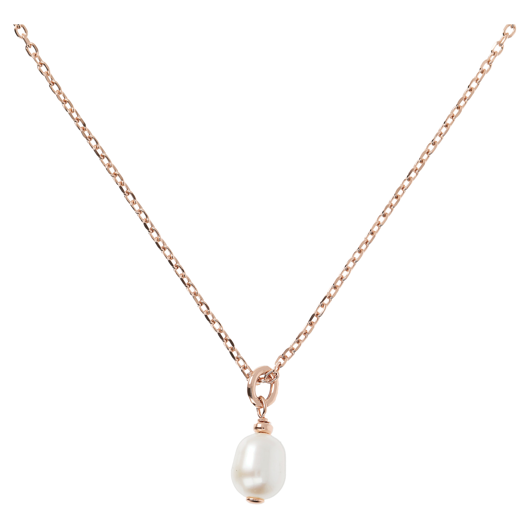 PERLAVIVA - Collana in Argento 925 placcato Oro Rosa 18Kt con Perla Ovale Bianca d'Acqua Dolce 8x10mm