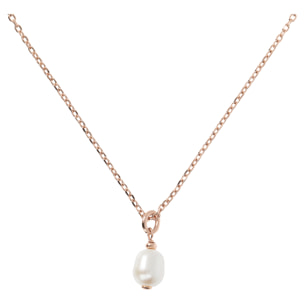 PERLAVIVA - Collana in Argento 925 placcato Oro Rosa 18Kt con Perla Ovale Bianca d'Acqua Dolce 8x10mm