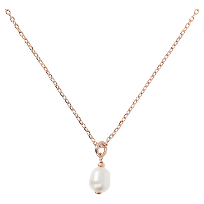 PERLAVIVA - Collana in Argento 925 placcato Oro Rosa 18Kt con Perla Ovale Bianca d'Acqua Dolce 8x10mm