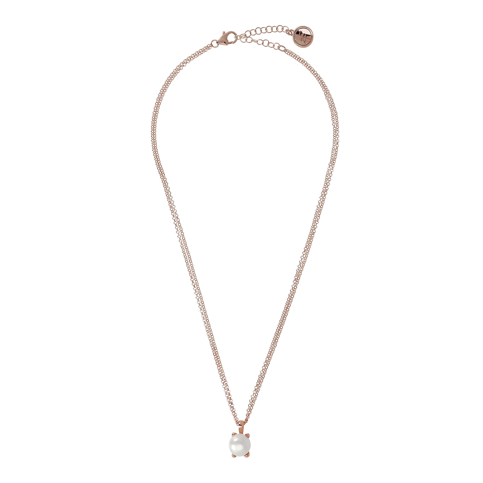 Collana Multifilo Doppia con Pendente in Perla a Bottone Bianca d'Acqua Dolce Ø 11/12 mm