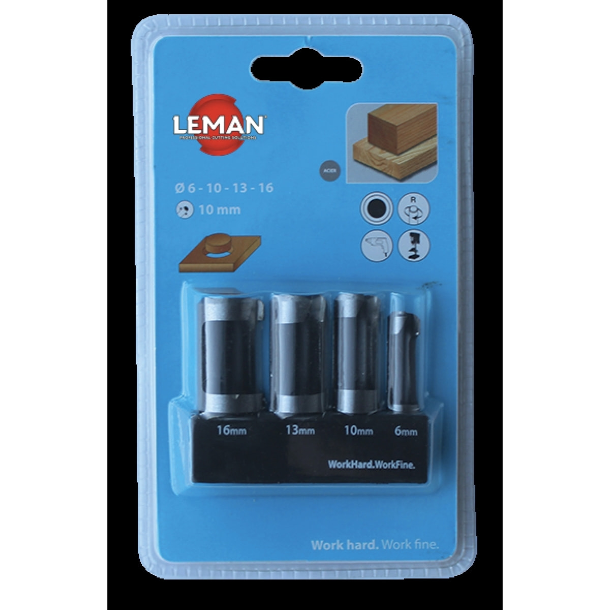 Coffret de 4 mèches à bouchonner LEMAN WS D. 6,10,13,16 mm Q. 10 mm - 200.500.04