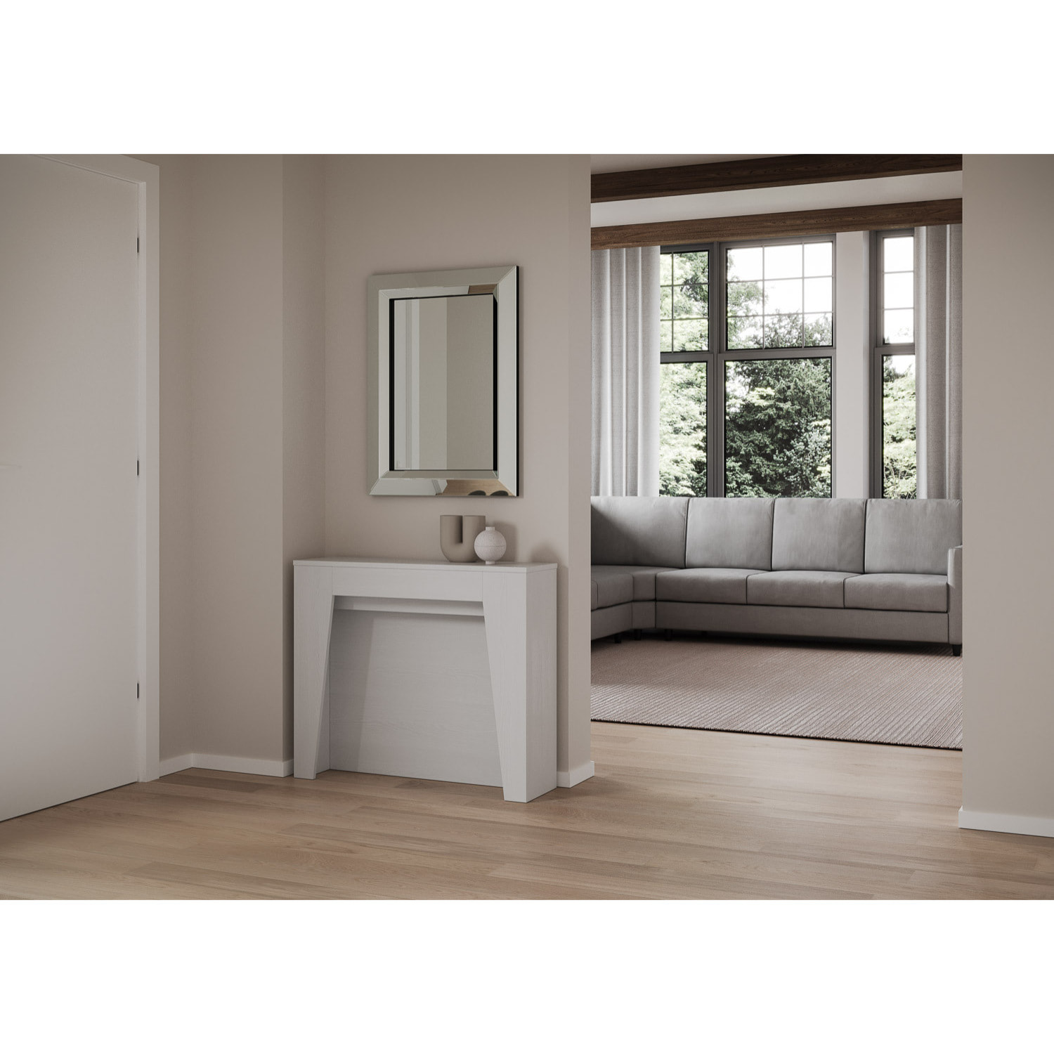 Consola extensible 90x25/211 cm Anea Fresno Blanco extensiones internas