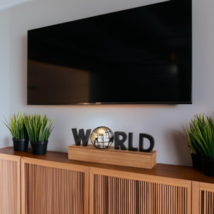 Well home lámpara con texto led ''world'' - decoración moderna en mdf y hierro 38x8x15cm