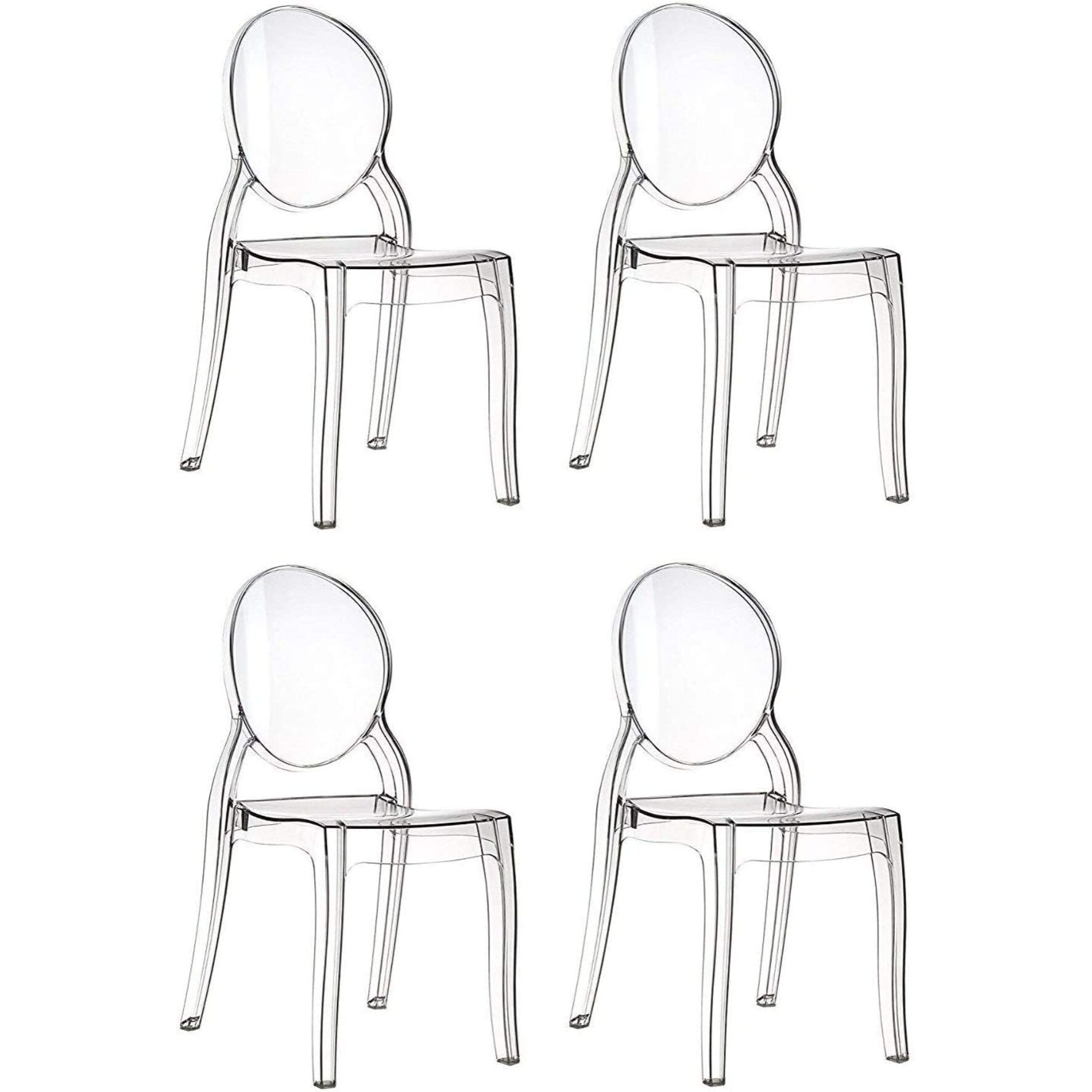 Set di 4 Sedie in Policarbonato Trasparente Cristal Light, Sedie Hotel Casa Ufficio, Design Moderno Elegante, 44 x 45 x 90 cm Trasparente