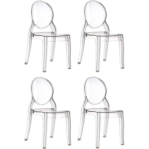Set di 4 Sedie in Policarbonato Trasparente Cristal Light, Sedie Hotel Casa Ufficio, Design Moderno Elegante, 44 x 45 x 90 cm Trasparente