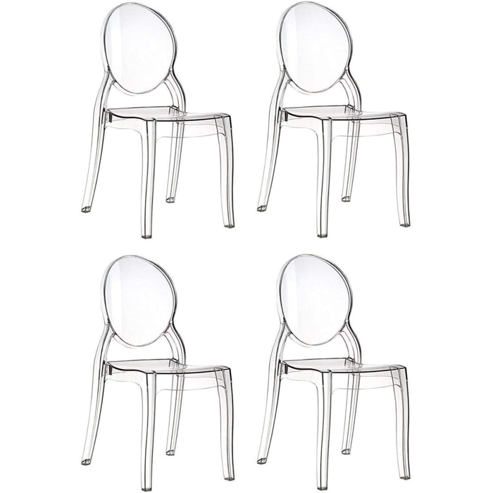 Set di 4 Sedie in Policarbonato Trasparente Cristal Light, Sedie Hotel Casa Ufficio, Design Moderno Elegante, 44 x 45 x 90 cm Trasparente