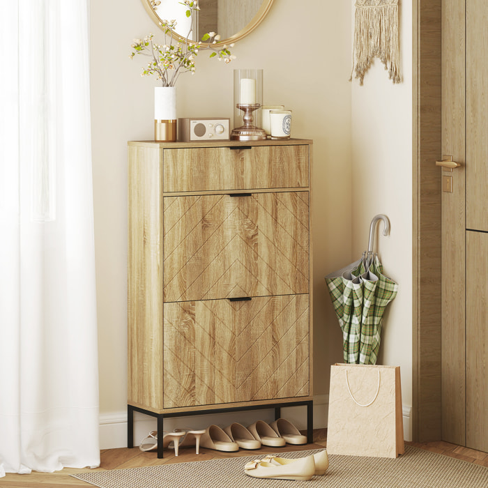 Zapatero Estrecho con 2 Puertas Zapatero Entrada Recibidor con Cajón y Estantes Ajustables para 8 Pares de Zapatos 60x24x105,5 cm Roble