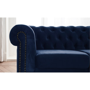 William - canapé Chesterfield d'angle réversible - 5 places - en velours - Bleu nuit