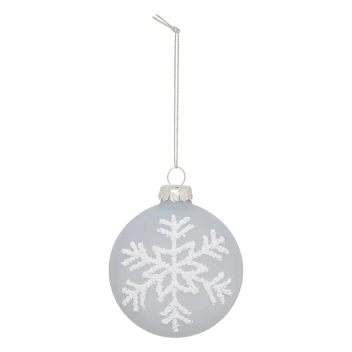 Boule verre flocon blanc D.7cm bleu