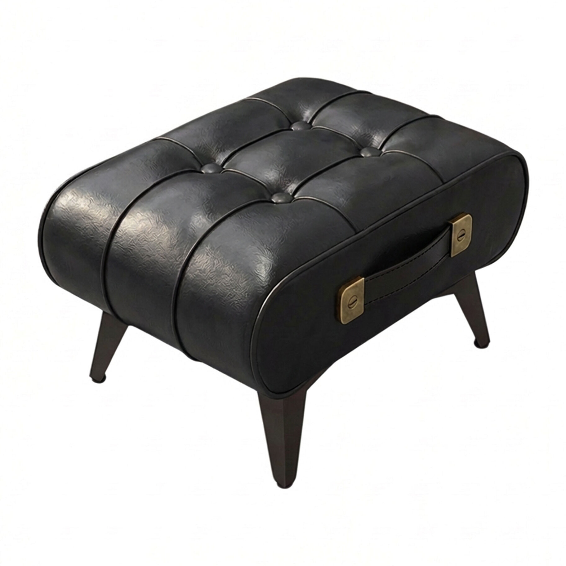 Kumo - Sgabello Pouf Ottomano Moderno 35,5x25x30 cm Poggiapiedi in Similpelle Nero