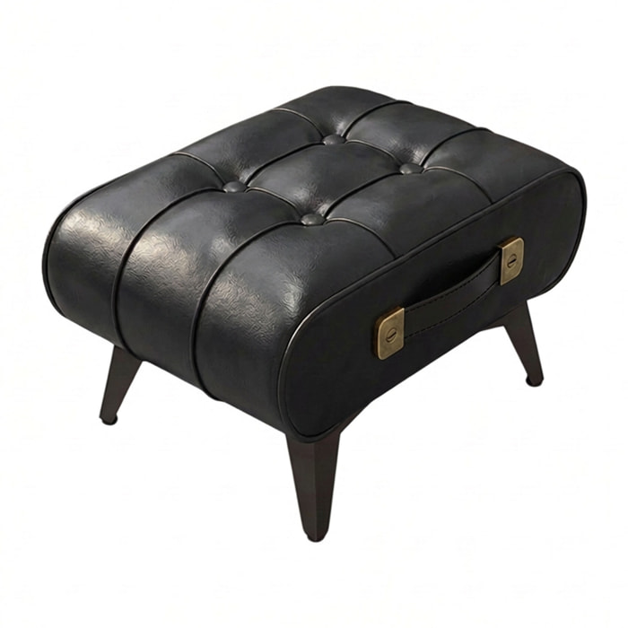Kumo - Sgabello Pouf Ottomano Moderno 35,5x25x30 cm Poggiapiedi in Similpelle Nero