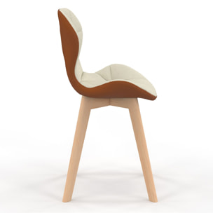 Chaises Gladys en tissu beige et camel et pieds bois - lot de 2