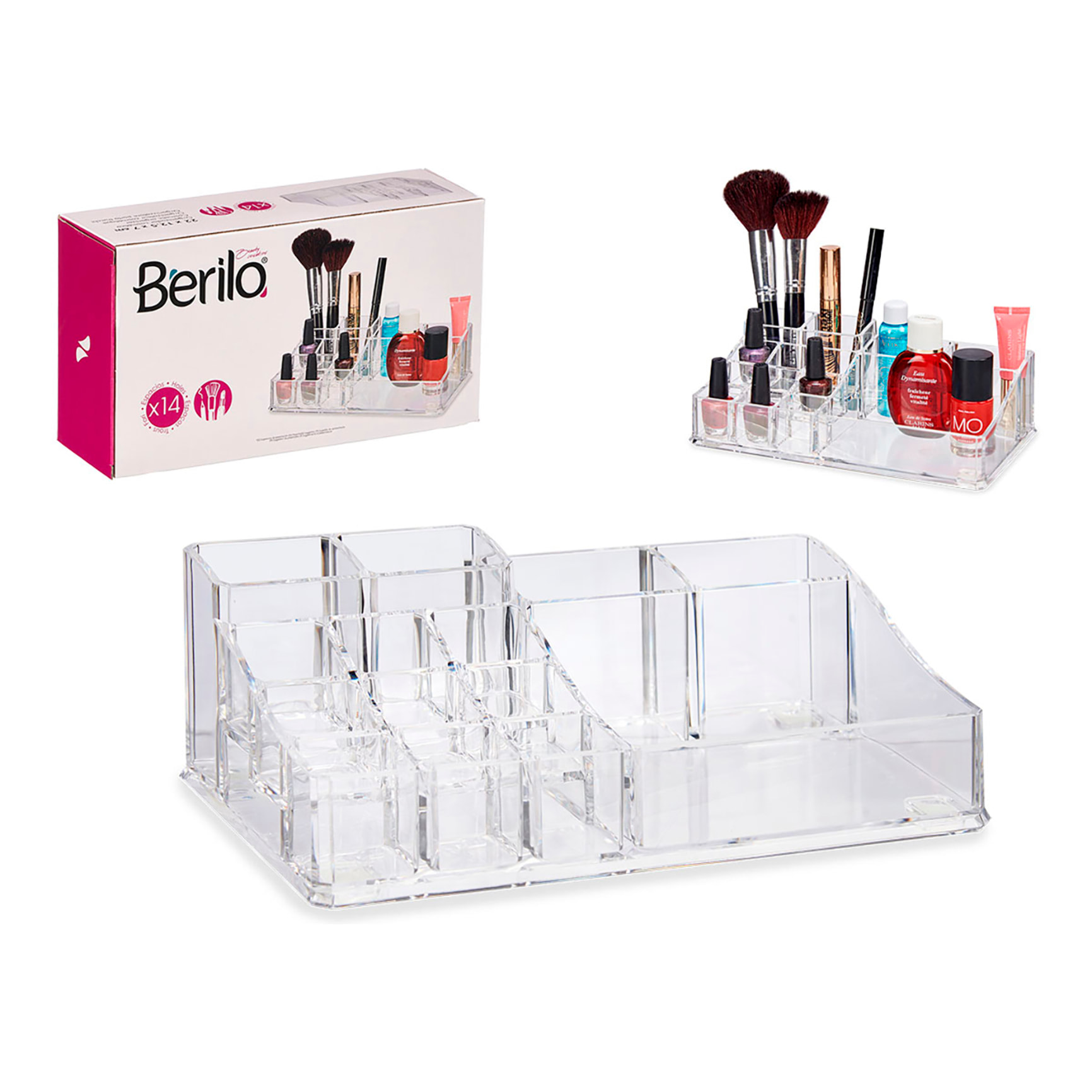 Organizzatore progettato per cosmetici con 14 scomparti.