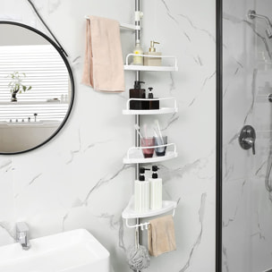 Colonna Portaoggetti Bagno Telescopica con 4 Ripiani - Bianco/Argento