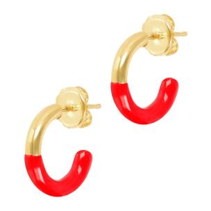 Orecchini a Semicerchio Bicolori in Argento 925 placcato Oro Giallo 18Kt con Smalto Rosso