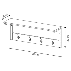 Perchero de Pared Arlet 4 Perchas y 1 Estante, Color Roble/Negro