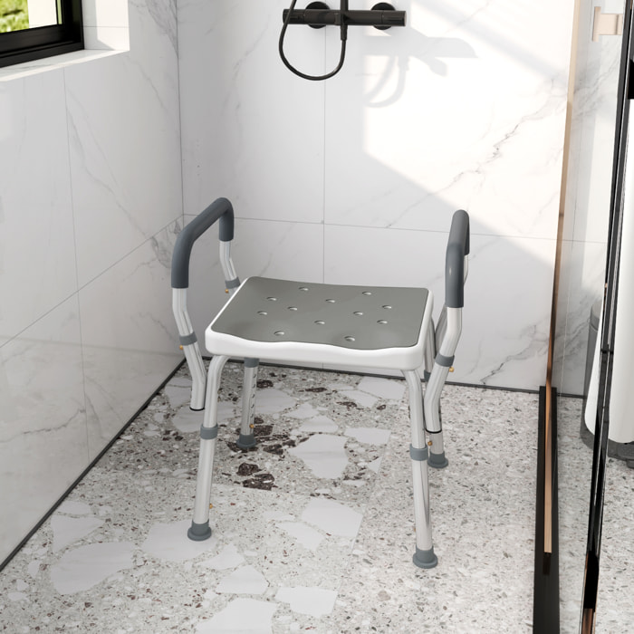 Chaise de douche tabouret de douche antidérapant - hauteur réglable, accoudoirs - alu HDPE gris