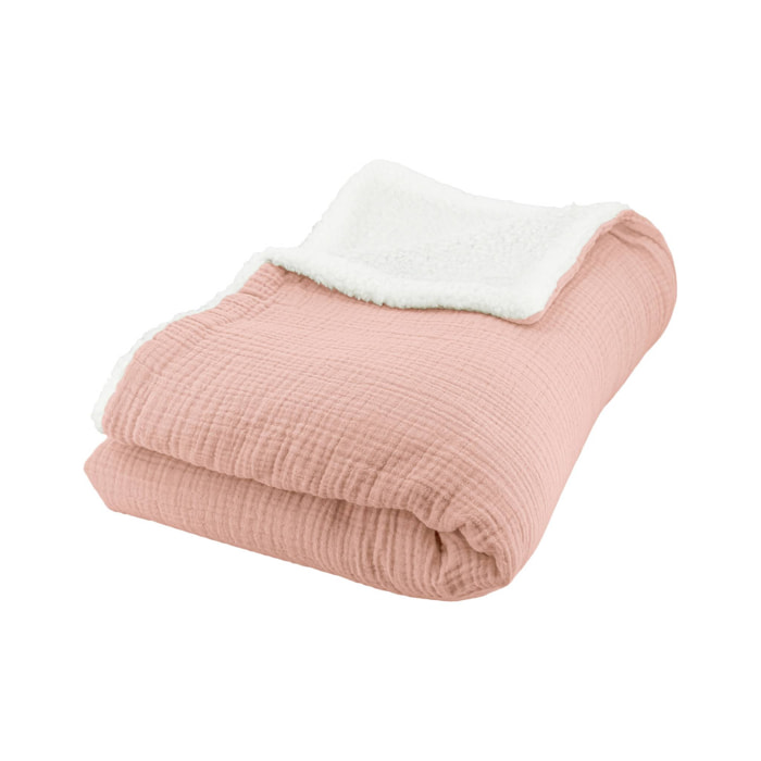 Plaid sherpa et gaze de coton 130 x 170cm ALIX