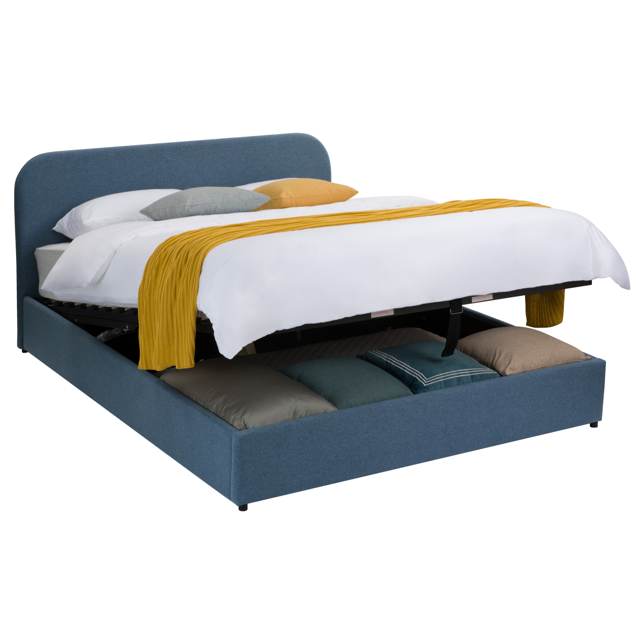 Lit double avec coffre 140x190 cm en tissu bleu - Tilly