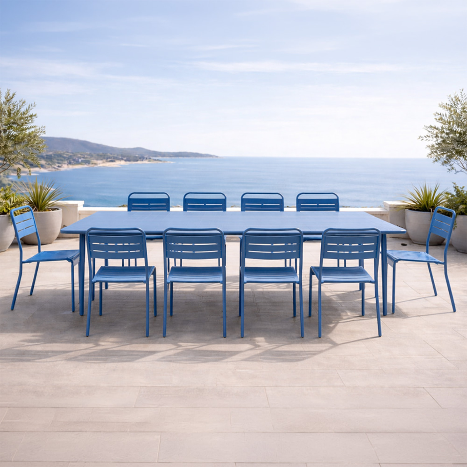 Ensemble table de jardin 234 cm et 10 chaises bleu EVORA
