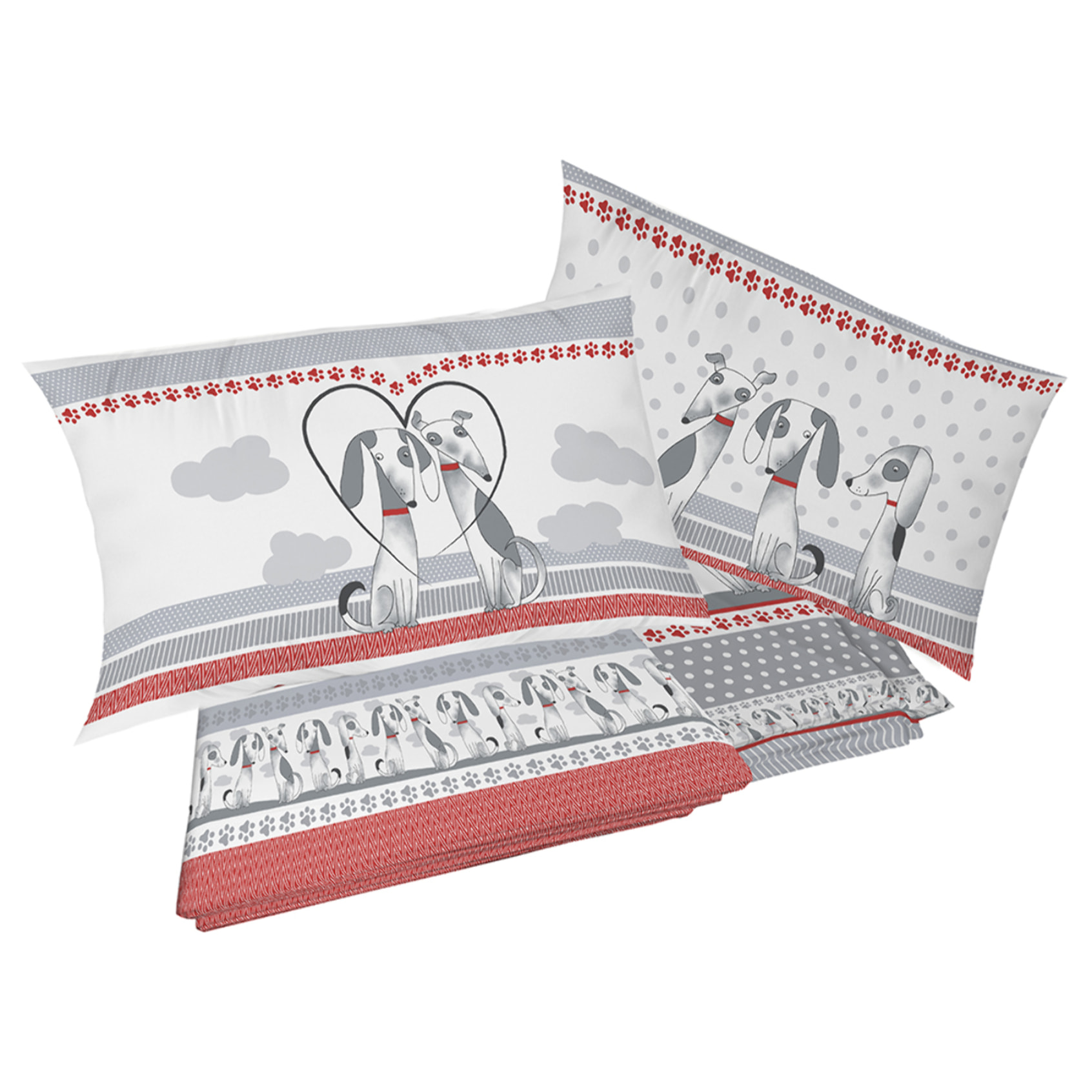 Completo letto baubau rosso 100% cotone