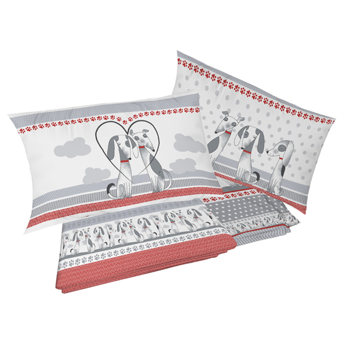 Completo letto baubau rosso 100% cotone