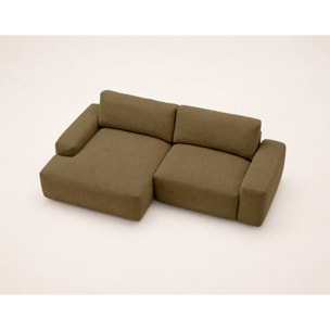 Tama - Canapé d'angle gauche 4 places convertible avec coffre en tissu - Vert
