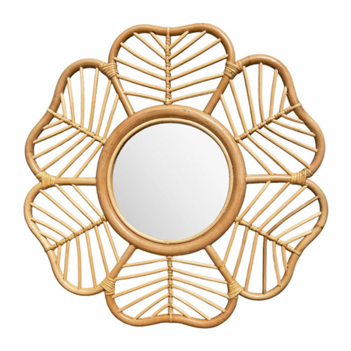 Miroir mural fleur D. 62 cm rond en rotin naturel tressé - MAGUI