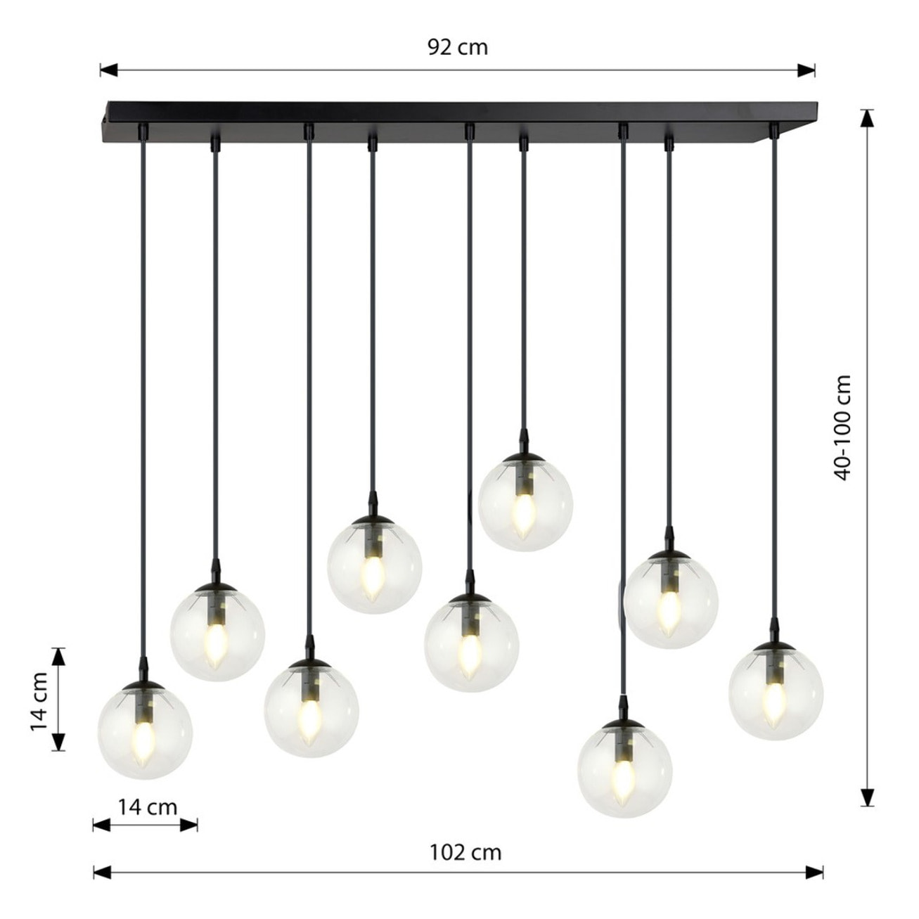 Lampada a sospensione COSMO in acciaio nero e sfere in vetro
