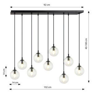 Lampada a sospensione COSMO in acciaio nero e sfere in vetro