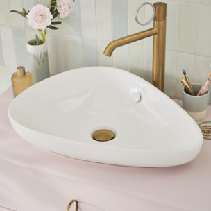 Mitigeur lavabo haut Vivienne laiton brossé avec bague chromée brossée