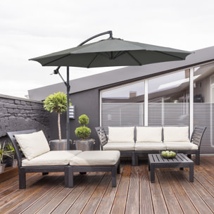 Sombrilla de Jardín Ø300x250 cm Parasol Excéntrico Inclinable con Manivela Base Cruzada y Soporte de Acero Protección Solar para Terraza Exterior Gris
