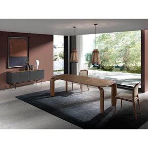 Aparador de madera de MDF en gris oscuro mate y patas de acero inoxidable negro 180x45x79cm